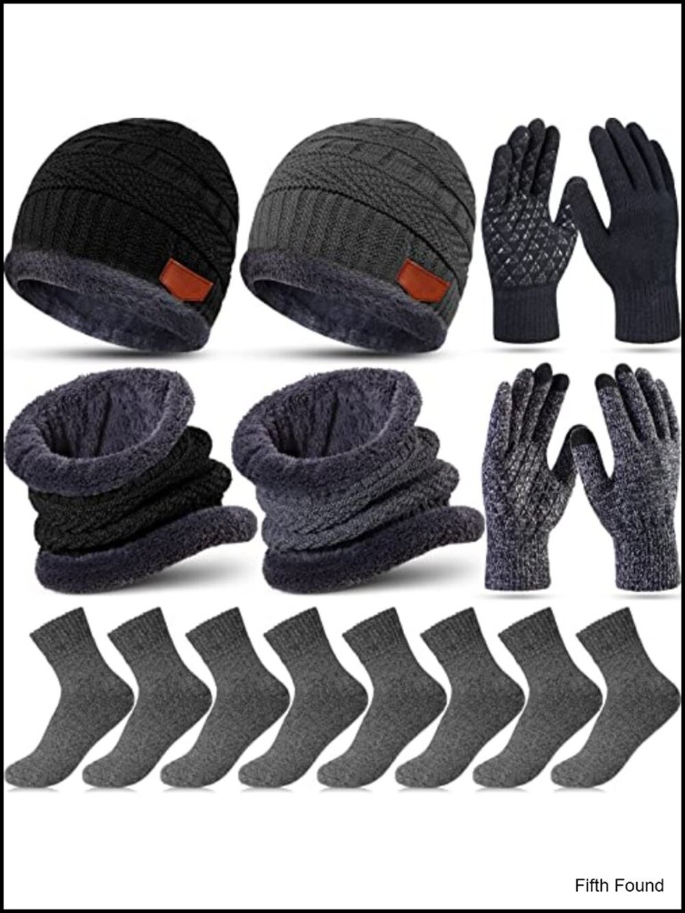 10pcs Winter Hat Scarf Glove Sock Set Touchscreen Gloves One Size